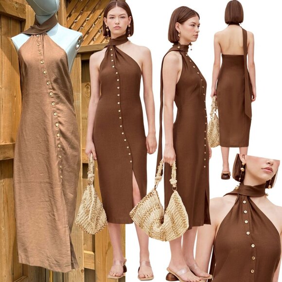 🆕 CULT GAIA 🧿 NWOT Romia Button-Detail Dress, Affogato Brown - Sz S - Picture 1 of 16